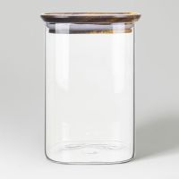 Square glass jar with Acacia Wood lid medium