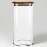 Square glass jar with Acacia Wood lid large