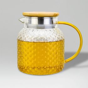 Glass Tea & Elixir Maker Brewing Pot Bamboo Lid Yellow Handle Hammered Rice Grain 32 oz.